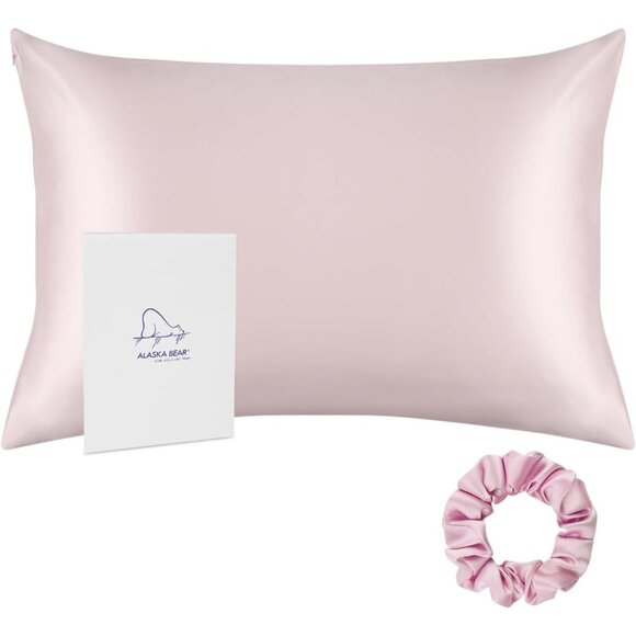 Alaska Bear 2 Standard Mulberry Silk Pillowcase and 2 Hair Scrunchies Pink NEW - Picture 2 of 2